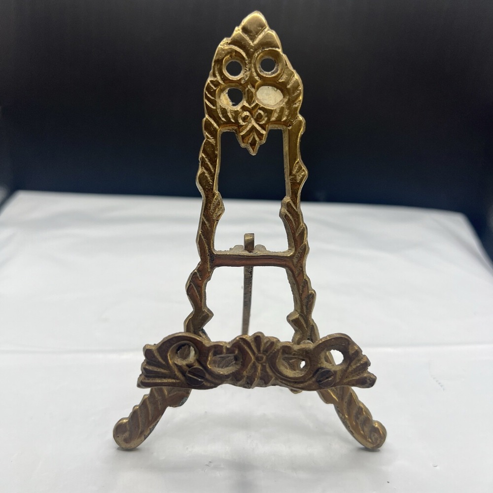 Vintage Solid Brass Tabletop Display Easel 5.25" Ornate Rococo Made in India